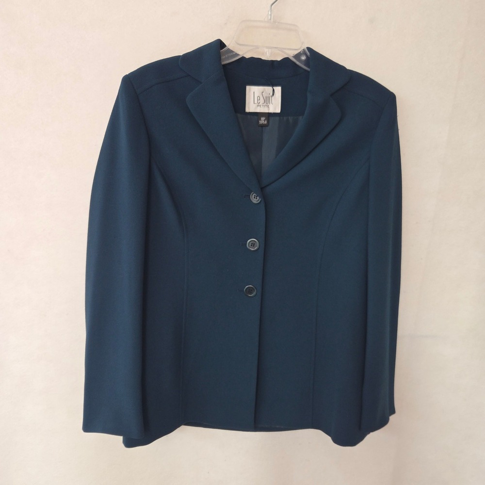 Le Suit Petite Blazer Women 8P Dark Teal 3-Button Structured Lined Jacket Office